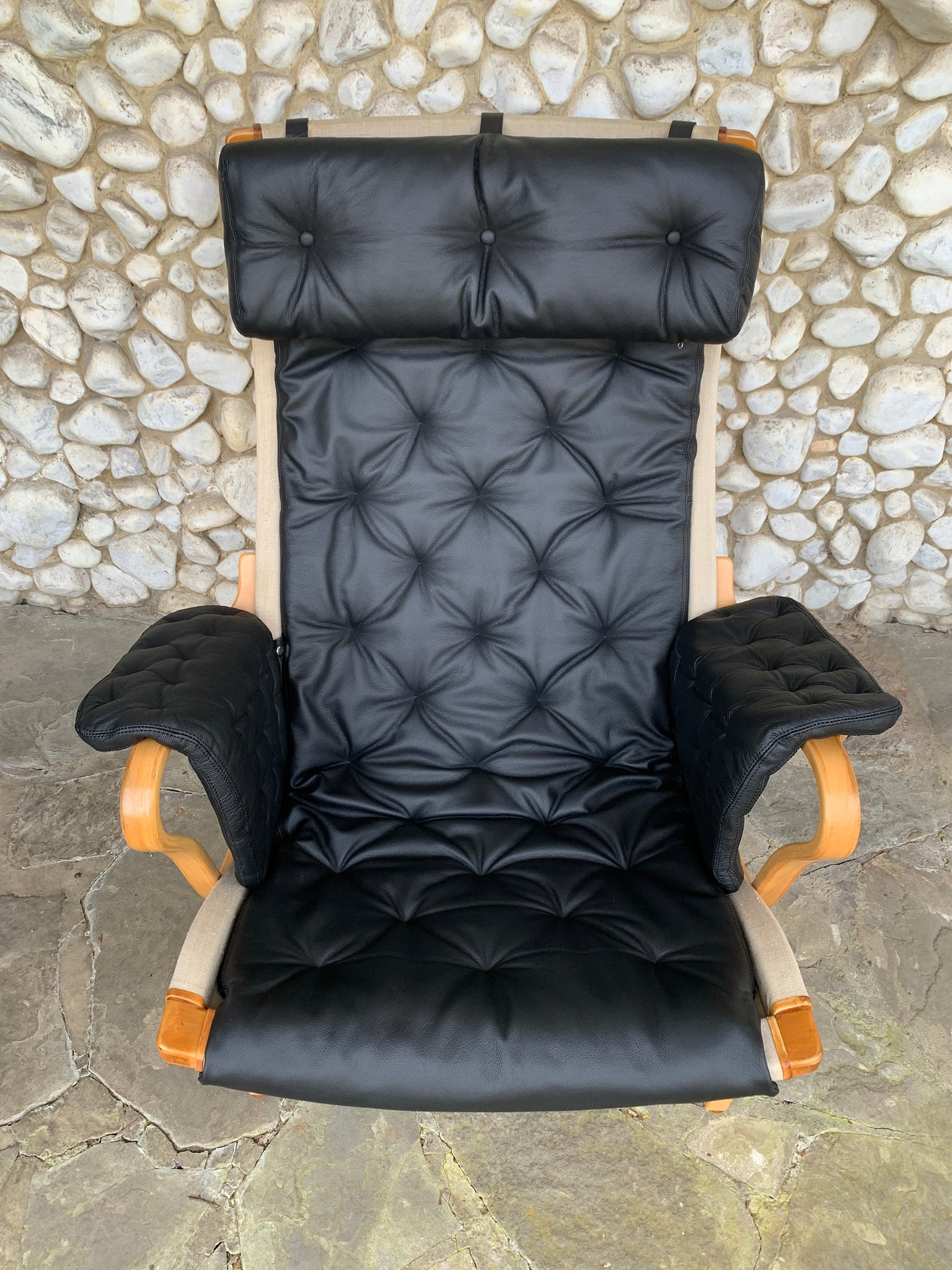 Pernilla Lounge Arm Chair, new leather, by Bruno Mathsson, Sweden 1970