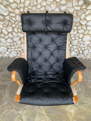 Pernilla Lounge Arm Chair, new leather, by Bruno Mathsson, Sweden 1970