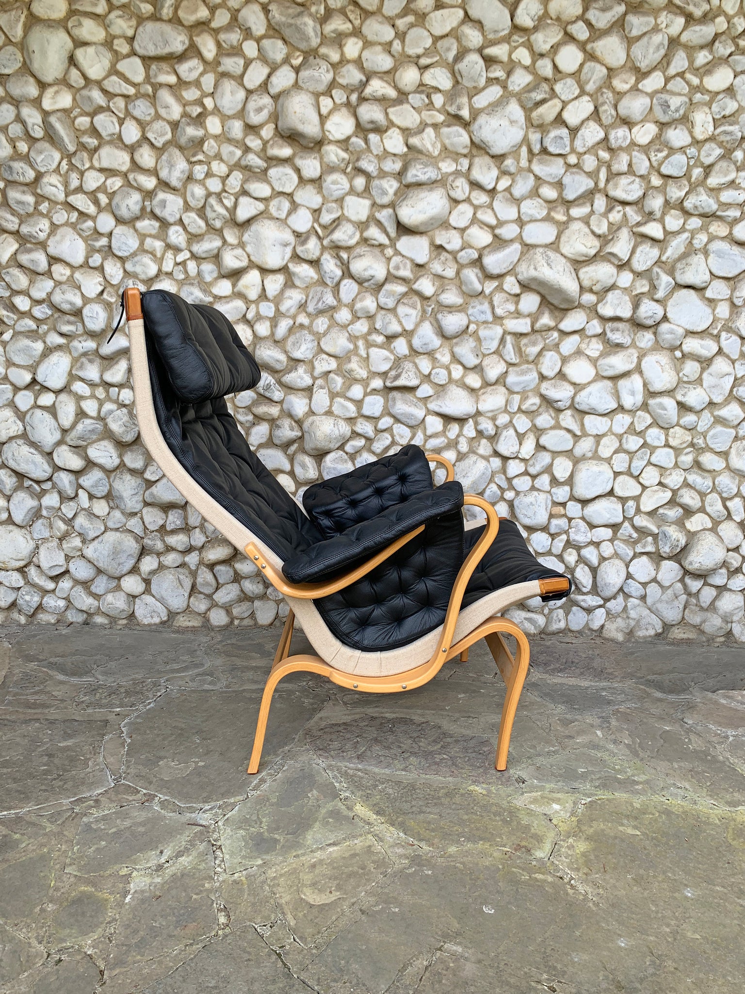 Pernilla Lounge Arm Chair, new leather, by Bruno Mathsson, Sweden 1970