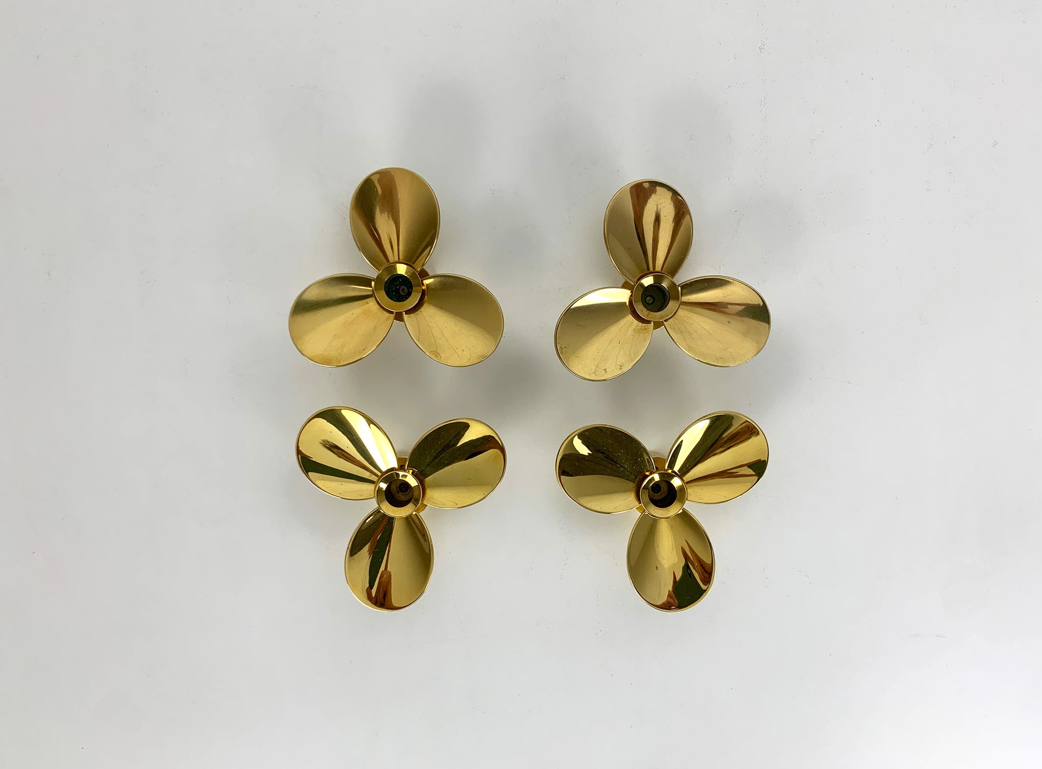 Set of 4 Propeller Candleholders in Brass by Pierre Forsell for Skultuna Sweden 1960s