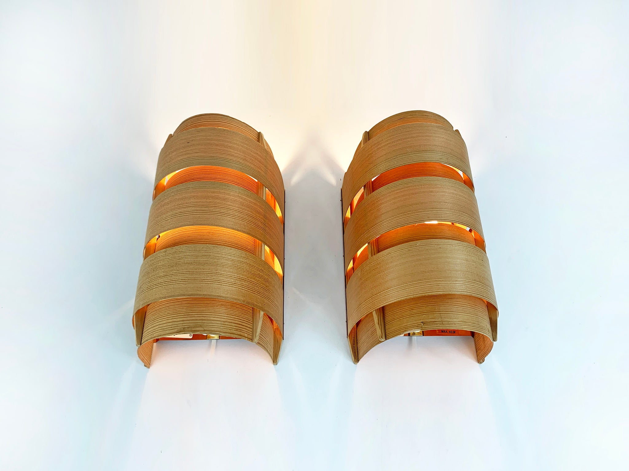 Pair V-155 Wall Lamps in Pinewood by Hans-Agne Jakobsson for AB Markaryd, 1960s