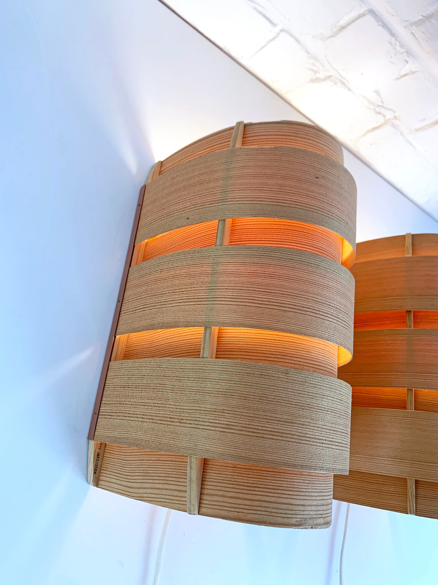 Pair V-155 Wall Lamps in Pinewood by Hans-Agne Jakobsson for AB Markaryd, 1960s