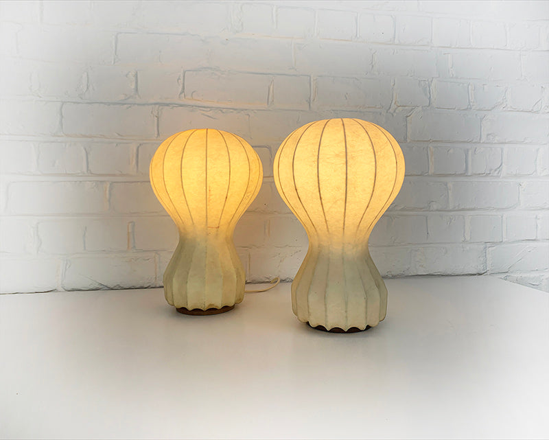 Pair cocoon Gatto Table Lamps by Achille & Pier Castiglioni Flos Italy 1960