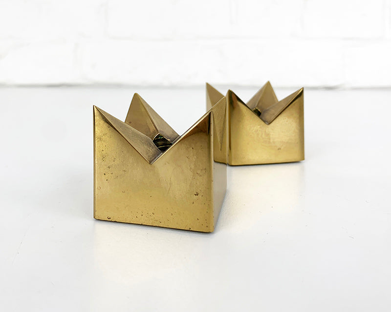 Pair Candleholders 'Crown' in Brass Design Pierre Forsell for Skultuna Sweden 1960s