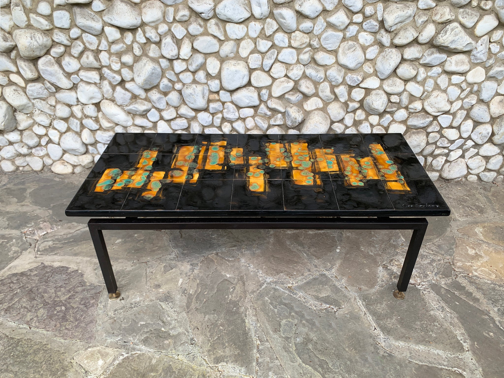 Modernist Coffee Table with ceramic tiles, C. de Savigny, France, 1960s