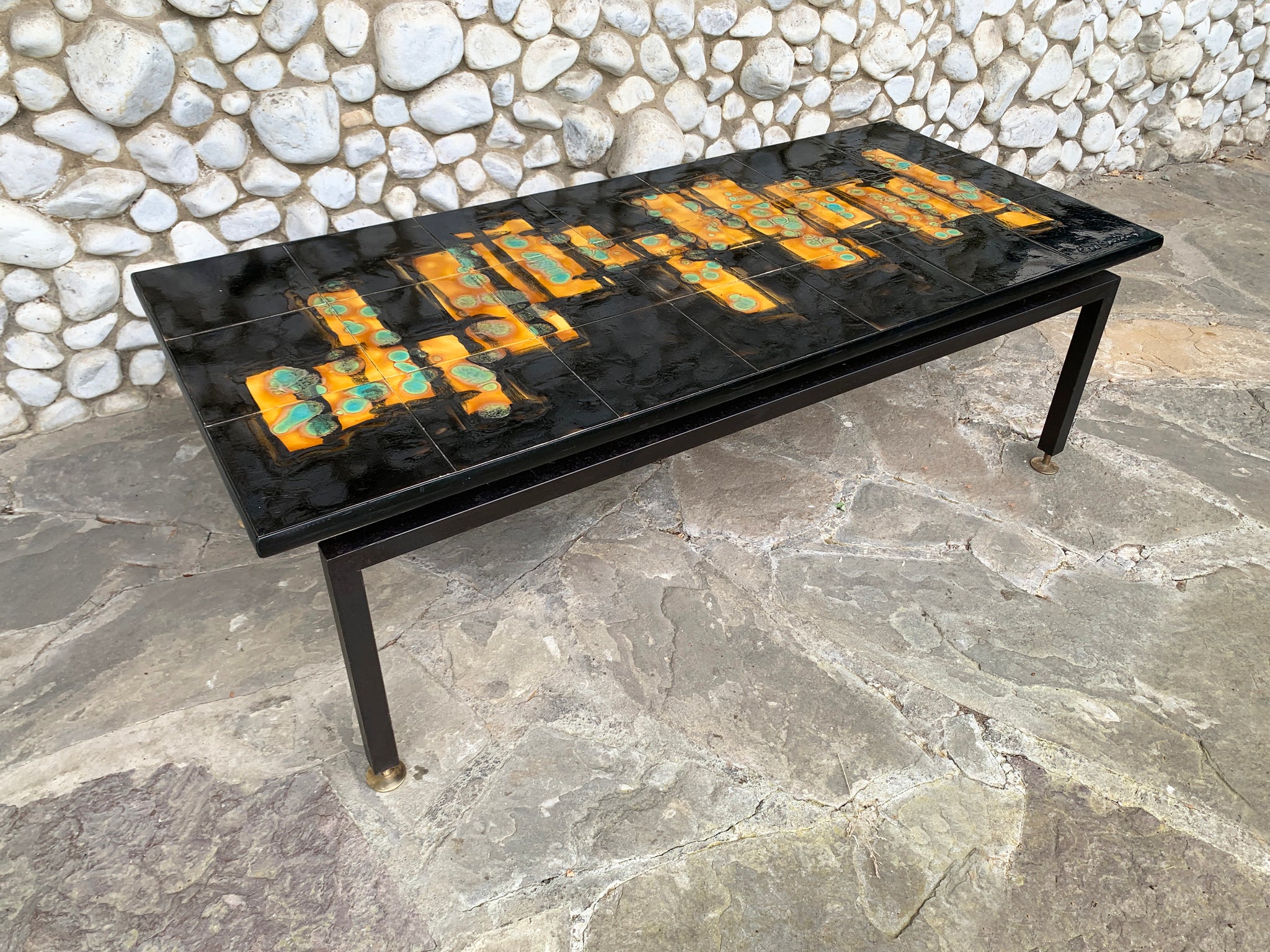 Modernist Coffee Table with ceramic tiles, C. de Savigny, France, 1960s