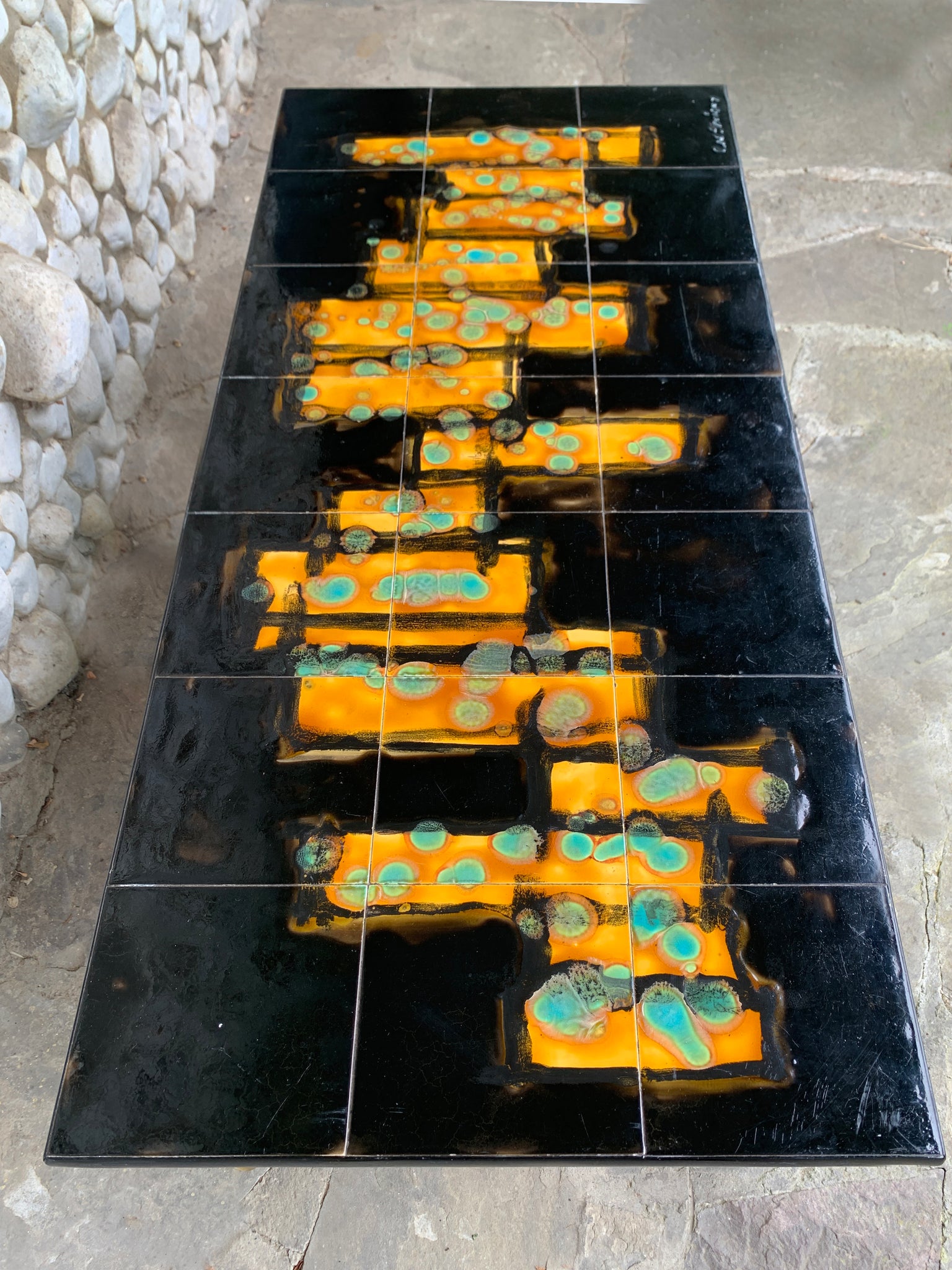 Modernist Coffee Table with ceramic tiles, C. de Savigny, France, 1960s