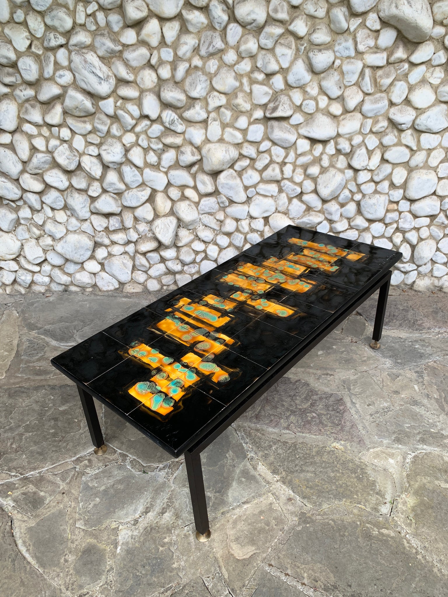 Modernist Coffee Table with ceramic tiles, C. de Savigny, France, 1960s