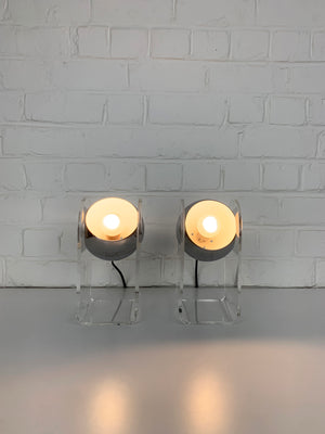 Pair of plexiglass Sphere Space Age Table Lamps, 1960-70s