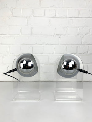 Pair of plexiglass Sphere Space Age Table Lamps, 1960-70s