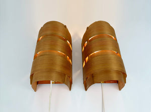 Pair V-155 Wall Lamps in Pinewood, Hans-Agne Jakobsson for AB Markaryd, 1960s