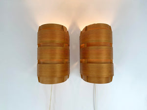 Pair V-155 Wall Lamps in Pinewood, Hans-Agne Jakobsson for AB Markaryd, 1960s