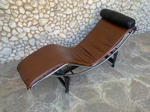 LC4 brown leather by Le Corbusier, Jeanneret & Perriand, Cassina, 1980s