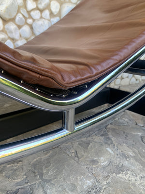 LC4 brown leather by Le Corbusier, Jeanneret & Perriand, Cassina, 1980s