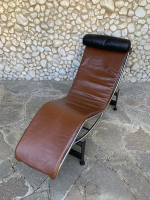 LC4 brown leather by Le Corbusier, Jeanneret & Perriand, Cassina, 1980s