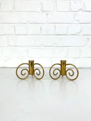 Pair of Swedish Modern Brass candle-sticks by Lars Holmström for Svenskt Tenn, Sweden, 1950