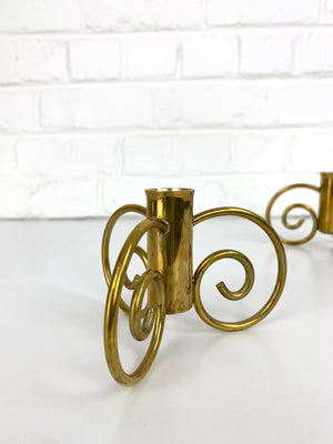 Pair of Swedish Modern Brass candle-sticks by Lars Holmström for Svenskt Tenn, Sweden, 1950