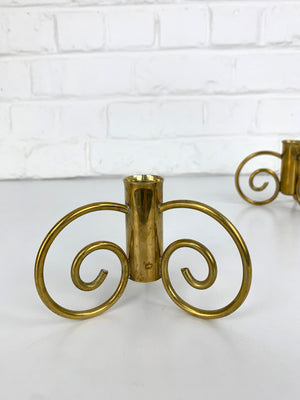 Pair of Swedish Modern Brass candle-sticks by Lars Holmström for Svenskt Tenn, Sweden, 1950