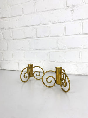 Pair of Swedish Modern Brass candle-sticks by Lars Holmström for Svenskt Tenn, Sweden, 1950