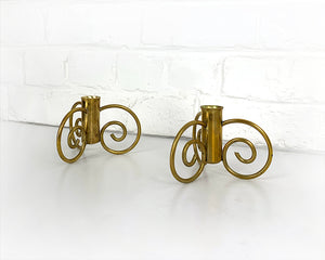 Pair of Swedish Modern Brass candle-sticks by Lars Holmström for Svenskt Tenn, Sweden, 1950