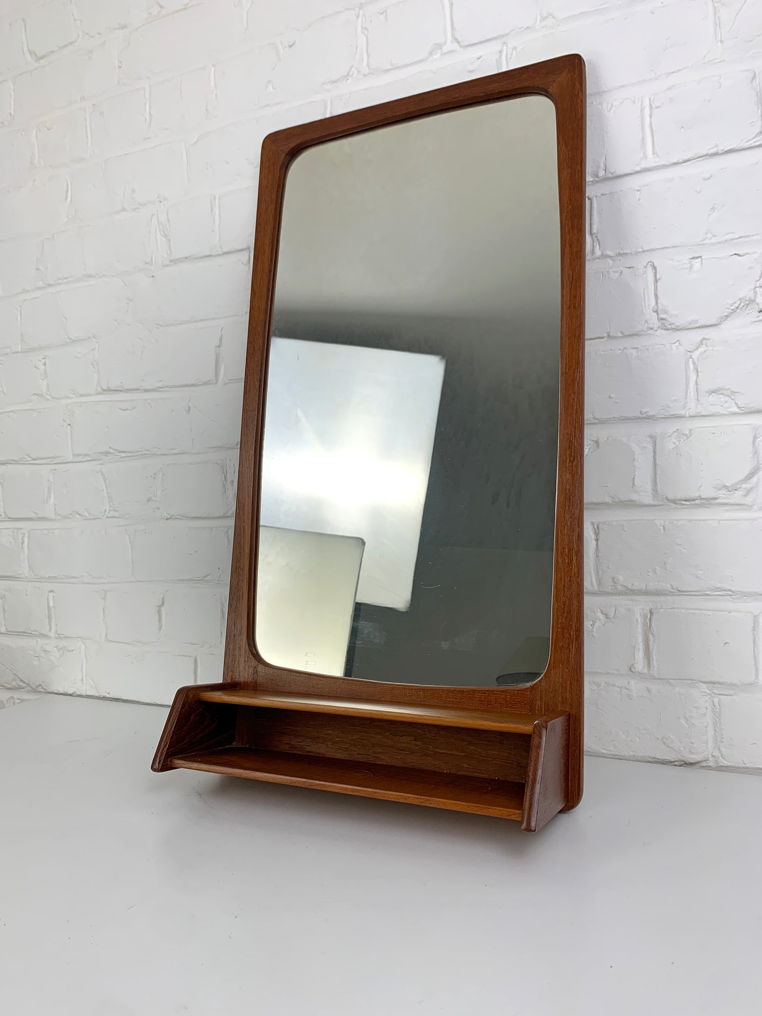 Danish Wall Mirror with shelf in Teak, 1960s Mid-Century Modern