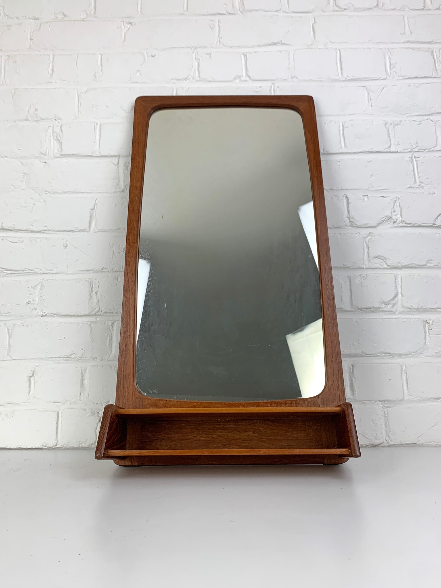 Danish Wall Mirror with shelf in Teak, 1960s Mid-Century Modern