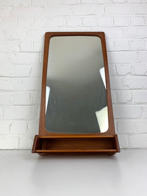 Danish Wall Mirror with shelf in Teak, 1960s Mid-Century Modern