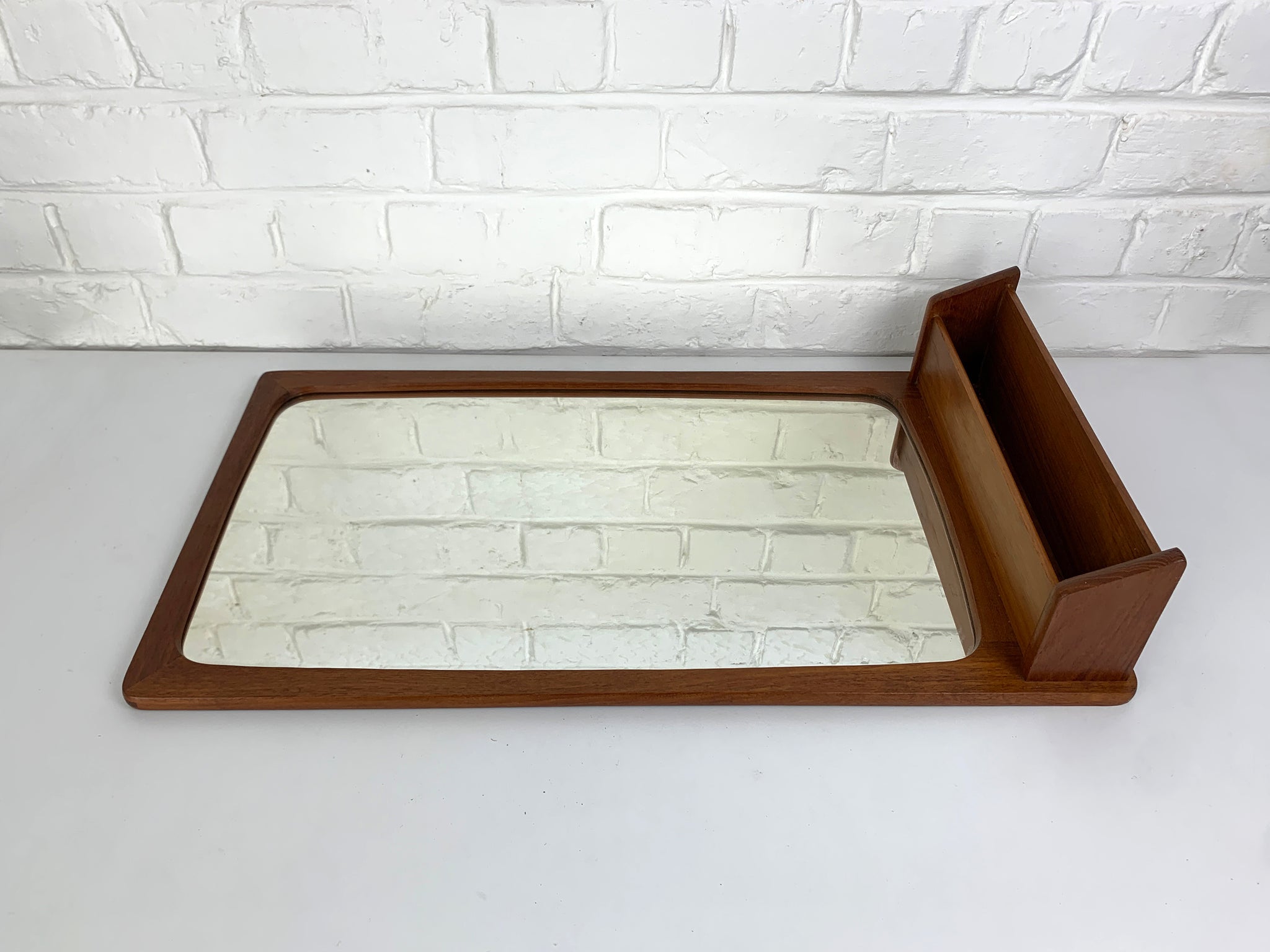 Danish Wall Mirror with shelf in Teak, 1960s Mid-Century Modern