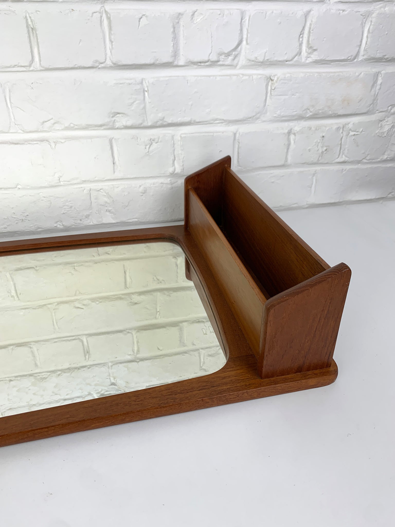 Danish Wall Mirror with shelf in Teak, 1960s Mid-Century Modern
