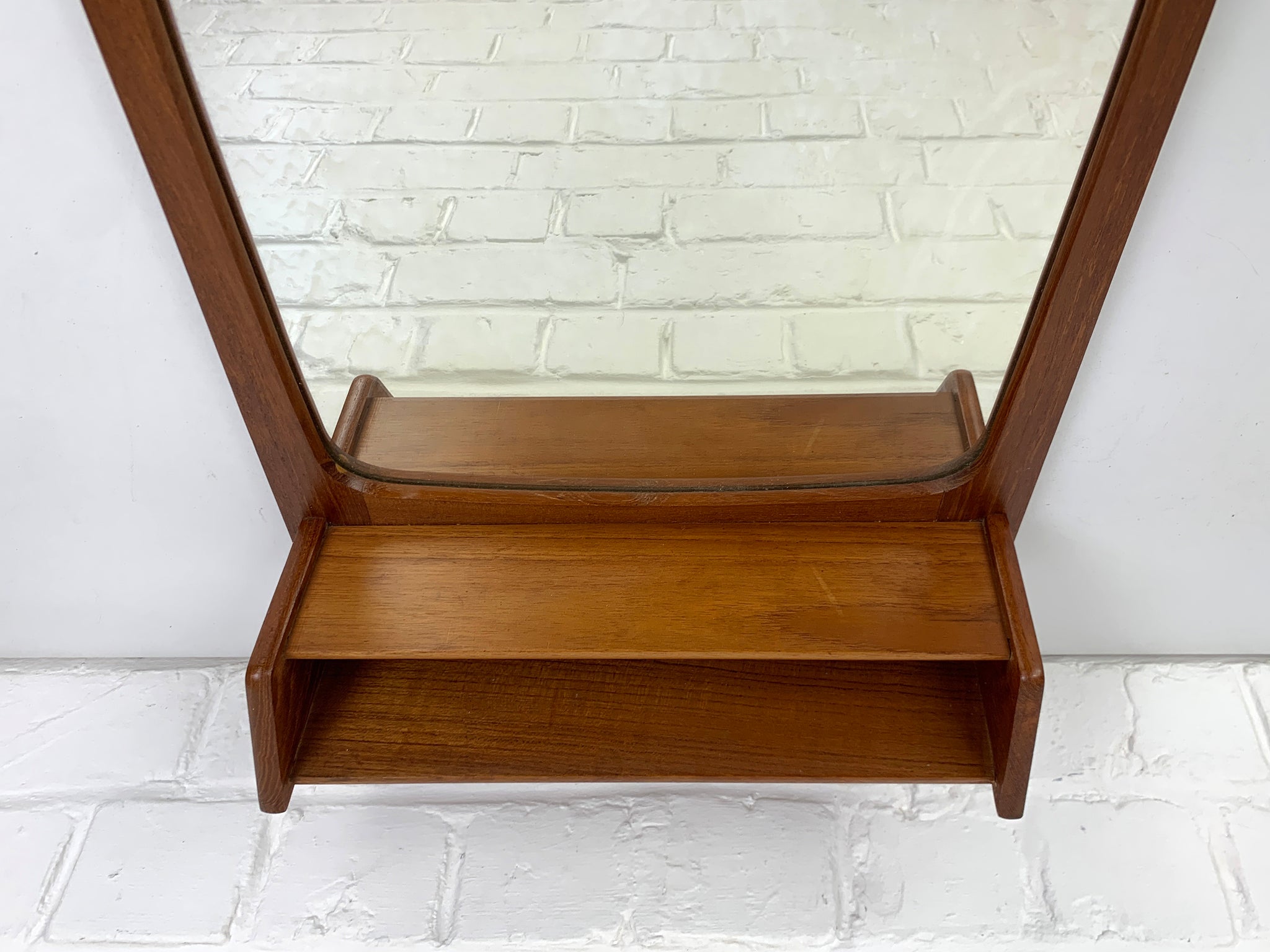 Danish Wall Mirror with shelf in Teak, 1960s Mid-Century Modern