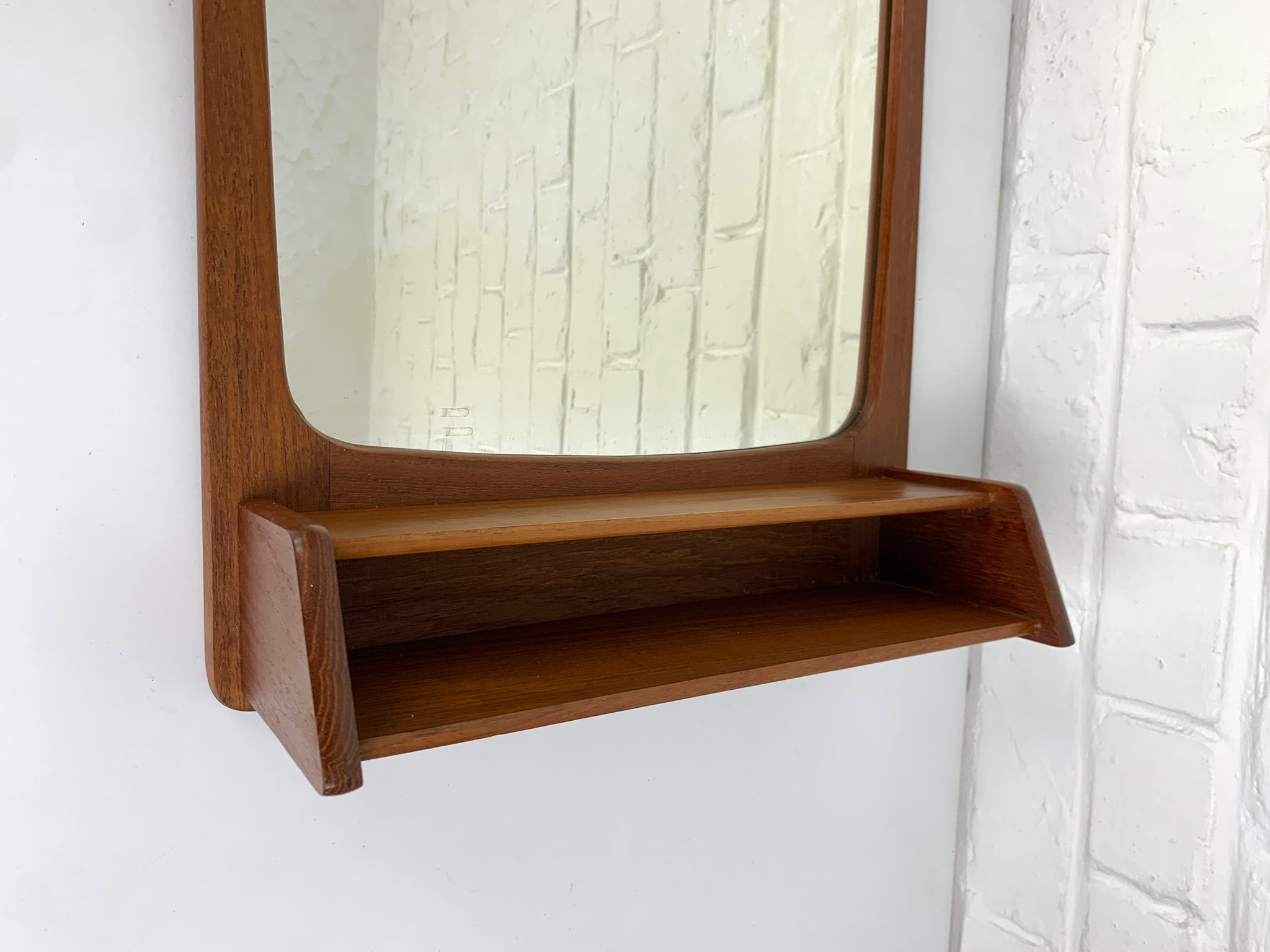 Danish Wall Mirror with shelf in Teak, 1960s Mid-Century Modern