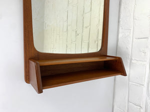 Danish Wall Mirror with shelf in Teak, 1960s Mid-Century Modern
