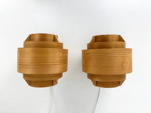 Pair Wall lights V-327 in Pinewood by Hans-Agne Jakobsson for AB Markaryd, 1960s