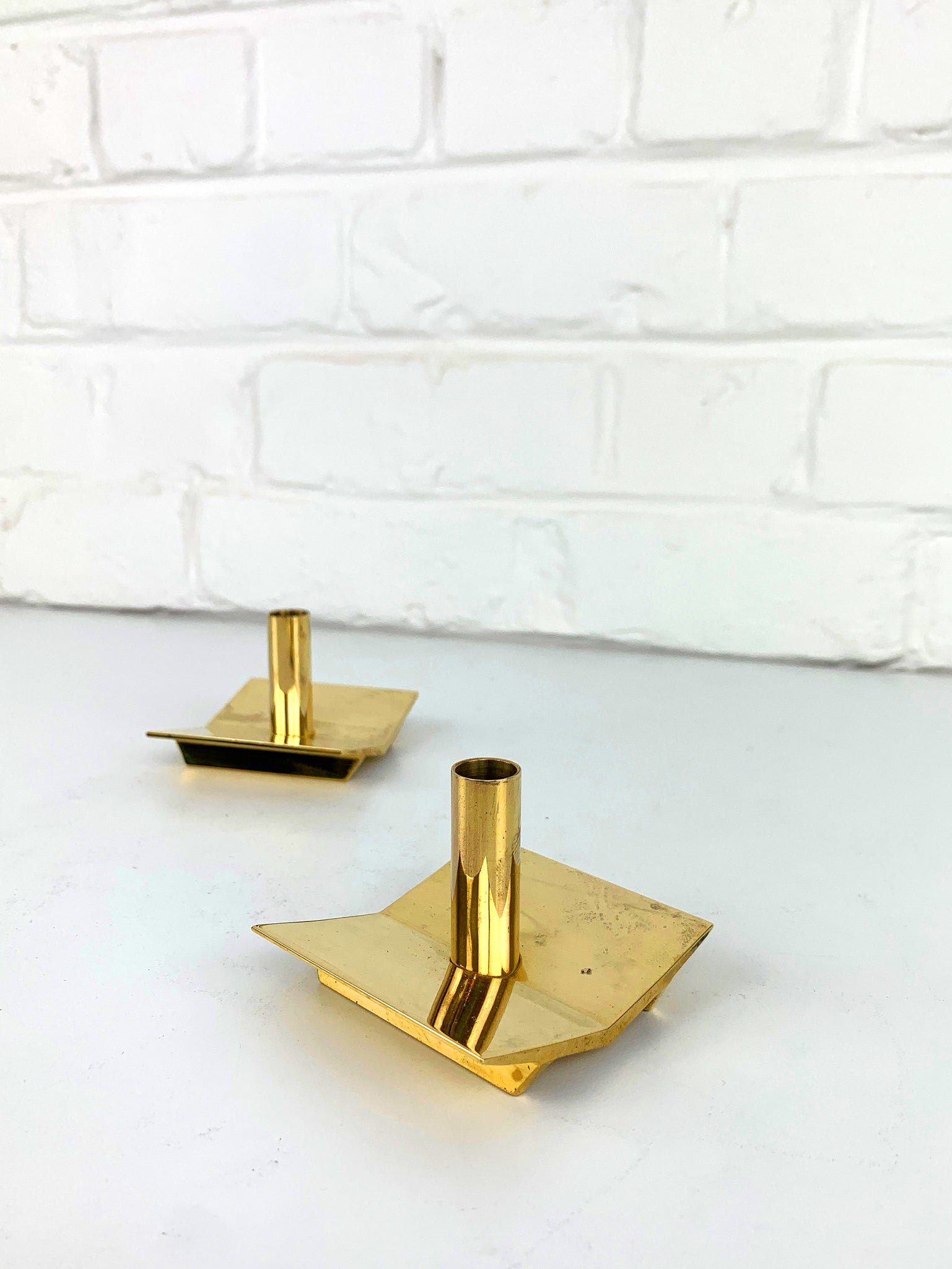 Pair of Candleholders N°70 in Brass by Pierre Forsell for Skultuna Sweden 1960s