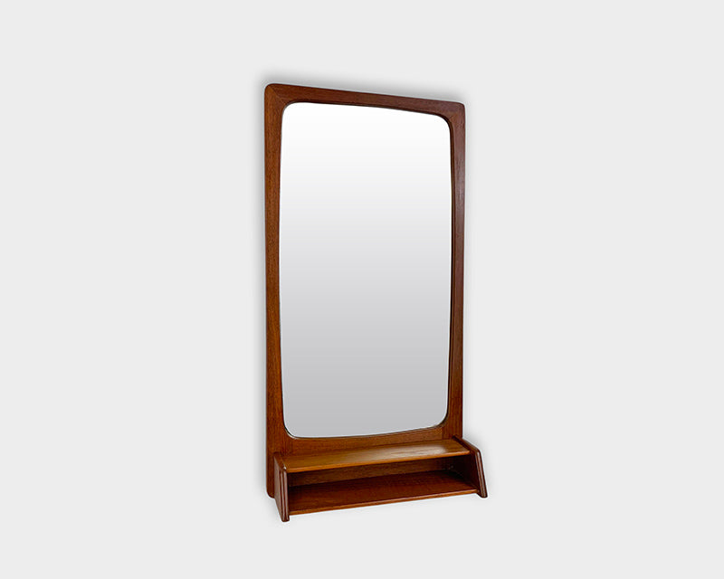 Danish Wall Mirror with shelf in Teak, 1960s Mid-Century Modern