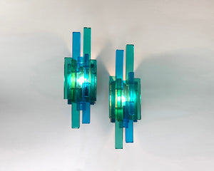 Pair of Blue Glass Wall Sconces by Svend Aage Holm-Sorensen, Denmark, 1960s