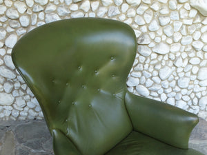 Wingback Easy Chair with Provenance in Green Leather by Frits Henningsen, Denmark, 1950s