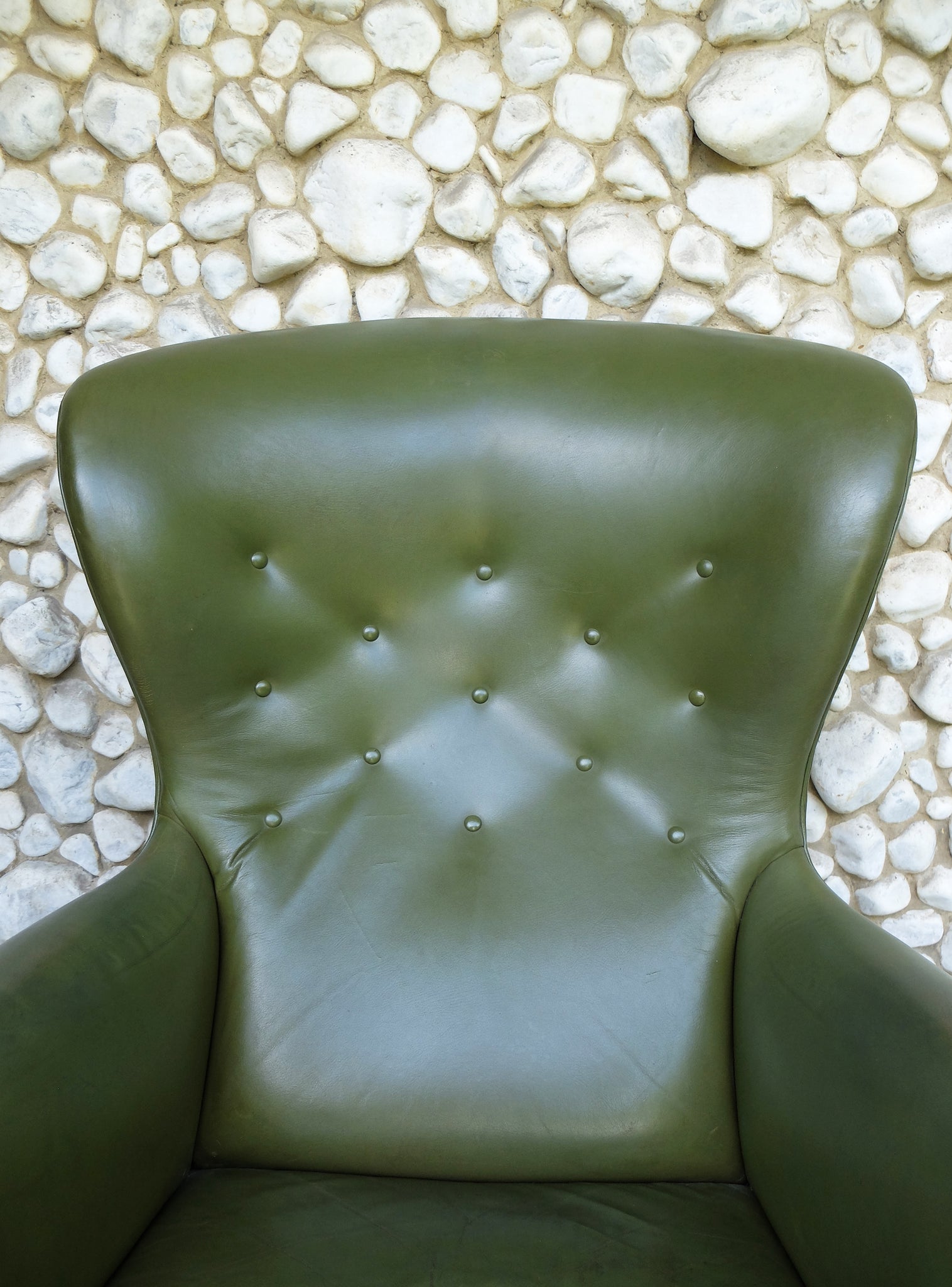 Wingback Easy Chair with Provenance in Green Leather by Frits Henningsen, Denmark, 1950s