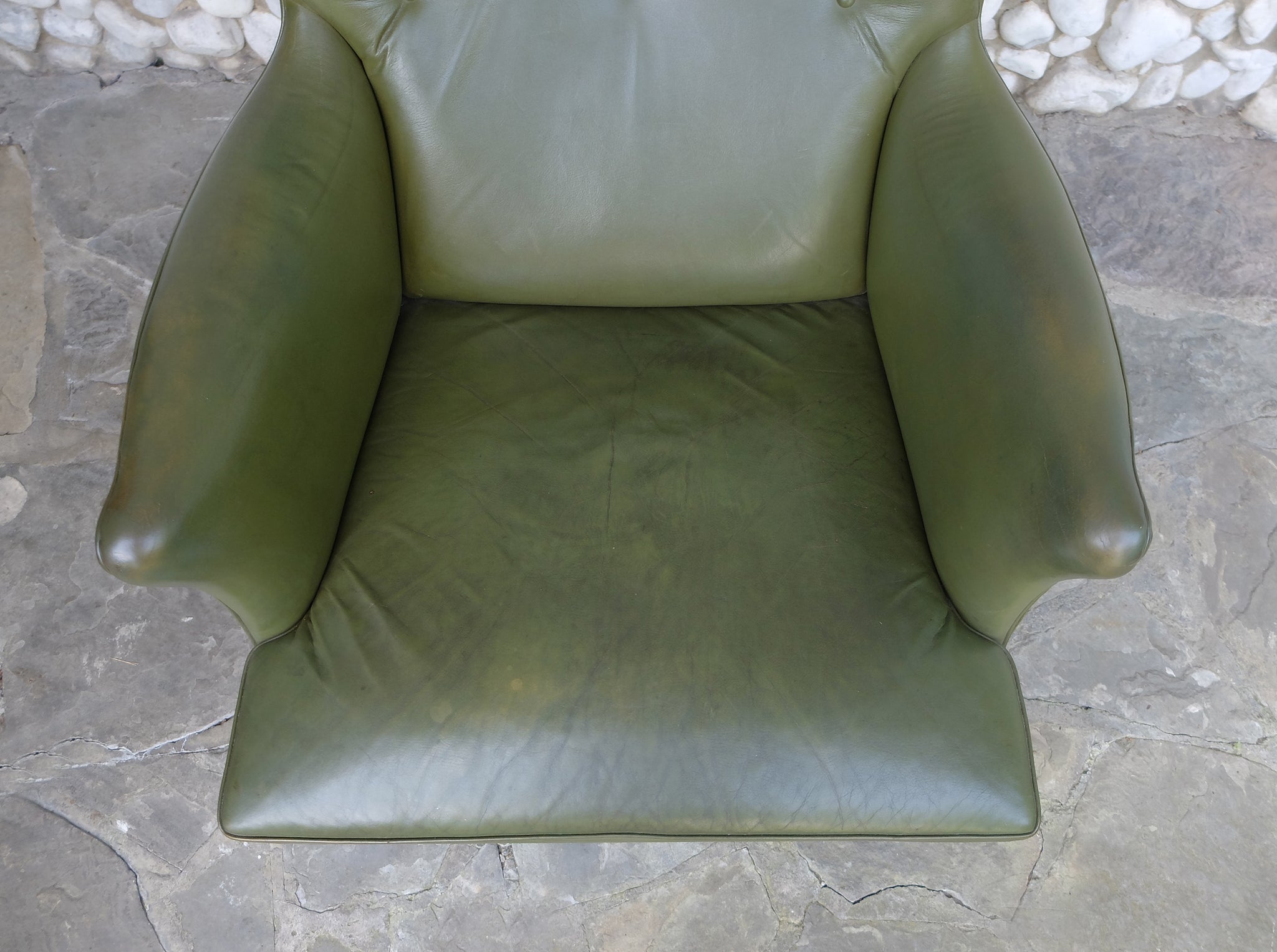 Wingback Easy Chair with Provenance in Green Leather by Frits Henningsen, Denmark, 1950s