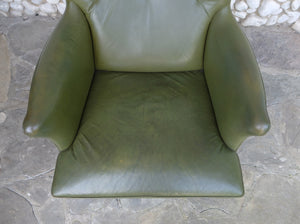 Wingback Easy Chair with Provenance in Green Leather by Frits Henningsen, Denmark, 1950s