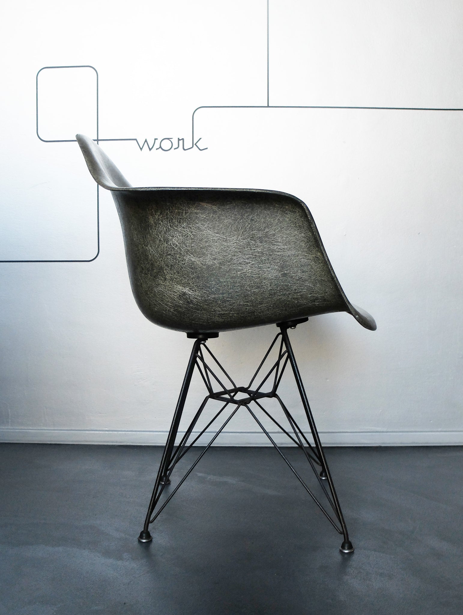DAR Fiberglass Armchair with Rope-Edge on original Eiffel Base by Charles Eames for Zenith, pre Herman Miller 1950