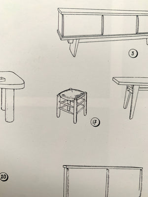Pair of Vintage No. 17 Straw Stools by Charlotte Perriand for L'Equipement de la Maison, France
