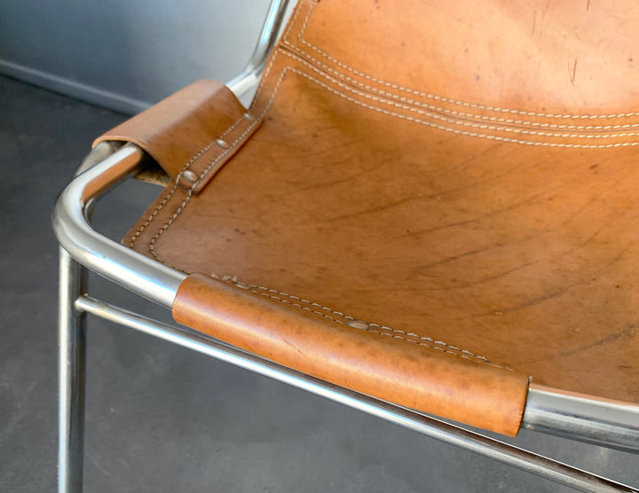 Vintage Les Arcs leather chair, Charlotte Perriand selection, 1960