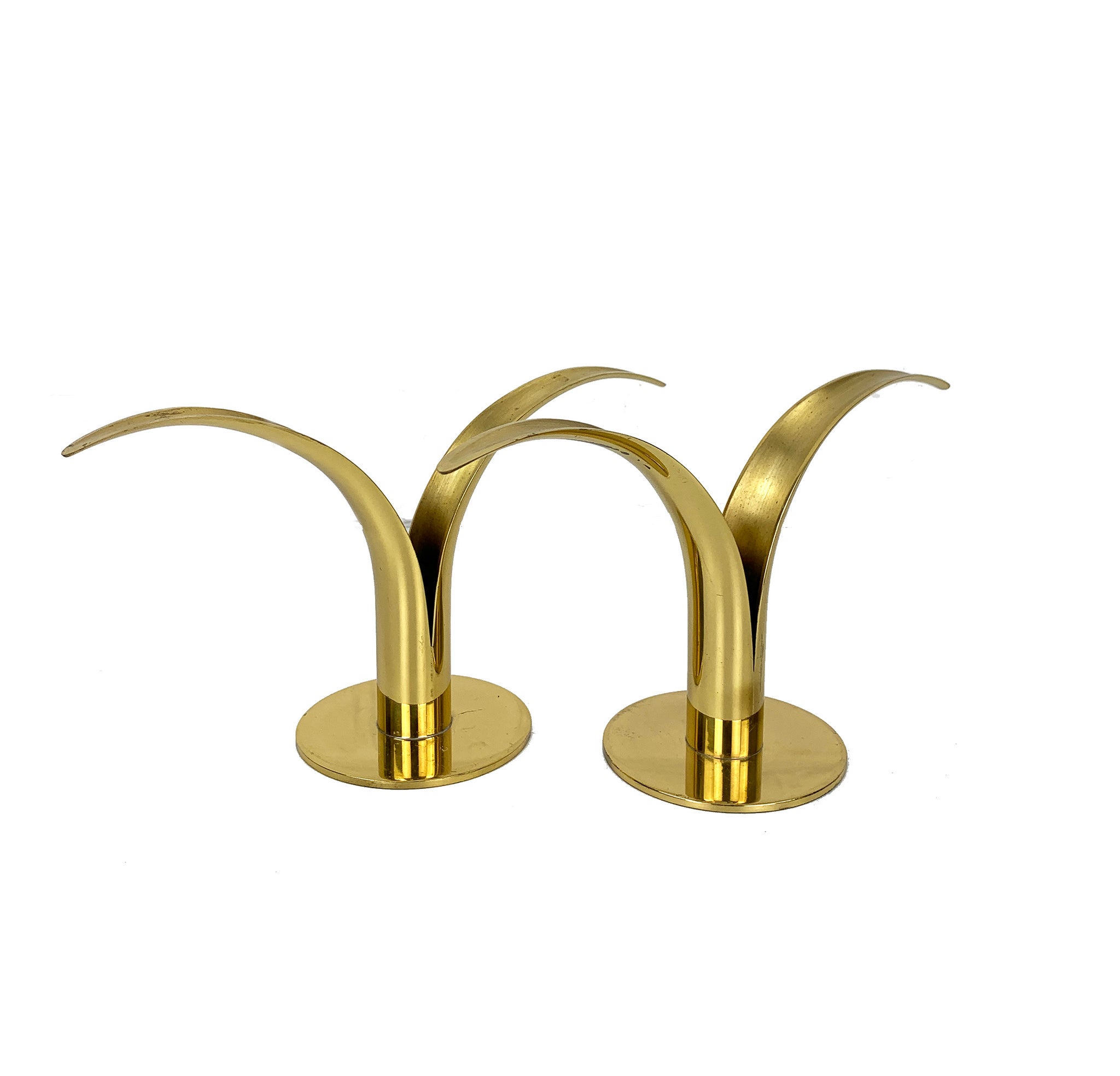 Pair of Mid-Century Scandinavian Brass Model Lily Candleholders by Ivar Ålenius Björk for Ystad-Metall